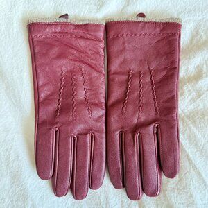Genuine Leather Gloves With Soft Wool Lining, Dark Red, Women's M/L